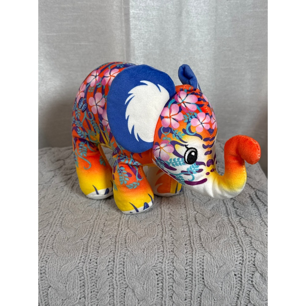 Pop ARrt soft‎ Plush Elephant Stuffed Animal Bright Floral Print Colorful plush